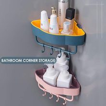 Corner Shower Caddy Adhesive Plastic Shower Shelf with Hooks