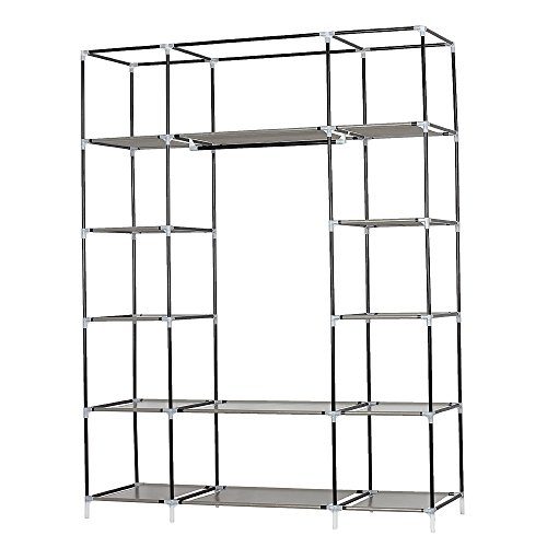 5-Layer Portable Clothes Wardrobe with Hanging Rack and 12 Storage