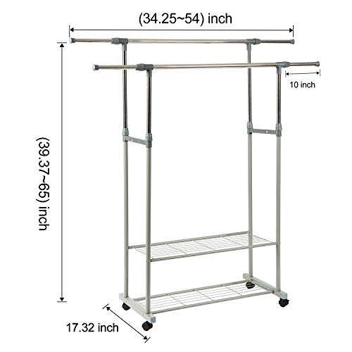 HOME BI Adjustable Garment Rack with 2 Tier