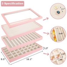 Stackable Jewelry Organizer with Lid – Jewelry Storage Display Trays for Rings, Necklaces, Earrings – Set of 3