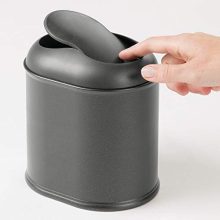 Compact Plastic Mini Wastebasket with Swing Lid for Bathroom Countertop – Charcoal Grey Trash Can