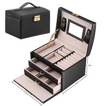 Elegant Jewelry Box Organizer for Women with Lock & Mirror - Perfect Gift for Her - Black