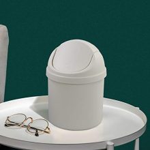 Mini Desktop Waste Bin with Lid – Compact Countertop Garbage Can (White)