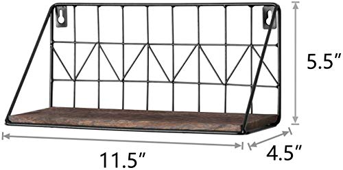 Rustic Floating Shelves Set with Wire Basket – 11.5
