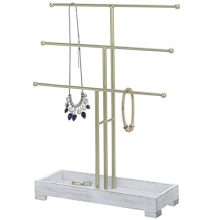 MyGift 3-Tier Gold-Tone Metal Jewelry Display Stand