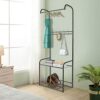 Coat Rack with Two-Layer Steel Rack Underneath Big Shoe Bench