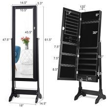 Lockable Standing Jewelry Armoire with Full Length Mirror