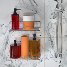 4-Pack Adhesive Shower Caddies – No Drilling, Stainless Steel Wall-Mounted Storage Organizers
