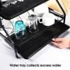 2-Tiers Metal Dish Drainer Rack Large Anti-Rust Kitchen