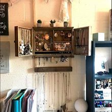 Rustic Wall Mounted Jewelry Organizer – Vintage Wooden Jewelry Holder with Barn Door Decor & Hook Organizer
