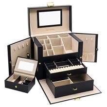 01 Jewelry Box, 3 Layers Jewelry Organizer with Mirror