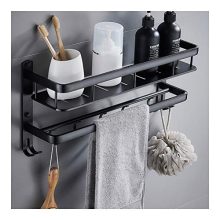Aluminum Shelves Rectangle 1 Tier Rack Wall Mounted Black