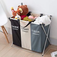3 Section Laundry Basket - Superior Stability & Waterproof, Stylish Dark-Light Print, 137L Capacity for Effortless Laundry Sorting! 🧺🌟