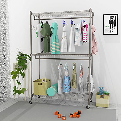 Kemanner Heavy Duty Rolling Garment Rack 3-Tiers