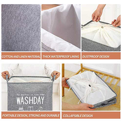 Collapsible Basket for Odorless Dirty Clothes Storage, Waterproof Cotton Linen with Handles for Easy Transport - Ideal for Bathroom, Bedroom, and Laundry Room