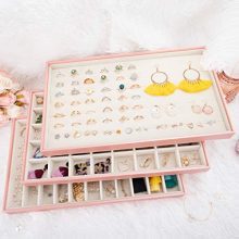 Stackable Jewelry Organizer with Lid – Jewelry Storage Display Trays for Rings, Necklaces, Earrings – Set of 3