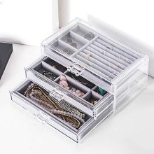 Acrylic Jewelry Box With 3 Drawers For Vanity Dresser