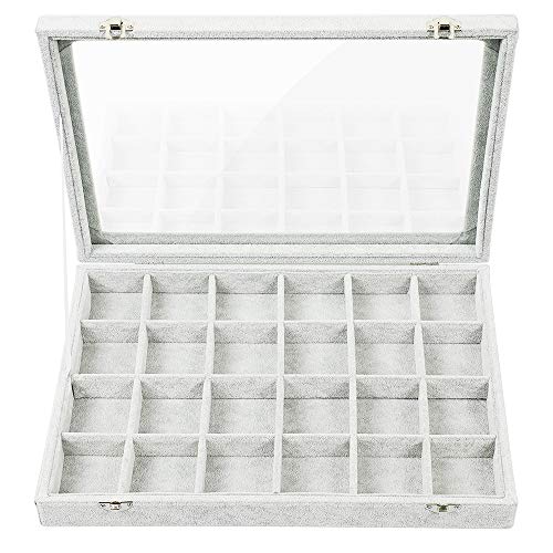 STYLIFING Clear Lid Velvet 24 Grid Jewelry Tray