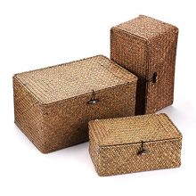 Hipiwe Set of 3 Natural Seagrass Storage Baskets with Lid