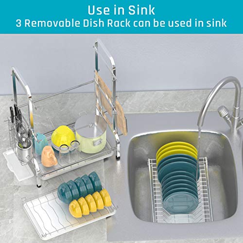 Large Capacity 201 Stainless Steel Dish Rack with Utensil Holder