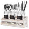 Whitewashed Wood Utensil Holder Organizer Tray