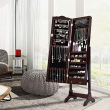 LEDs Mirror Jewelry Cabinet Lockable Standing Jewelry Armoire