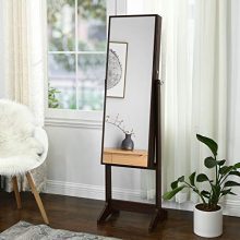 Full-Size Mirror Jewelry Cupboard with Large Storage & Lockable Organizer – Dark Brown