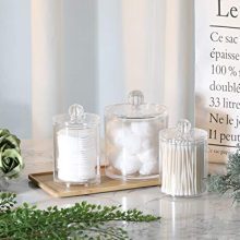 Clear Acrylic Qtip Holder Dispenser Set – Stylish Bathroom Storage for Cotton Swabs, Cotton Balls & Rounds – Stackable Organizer Jars