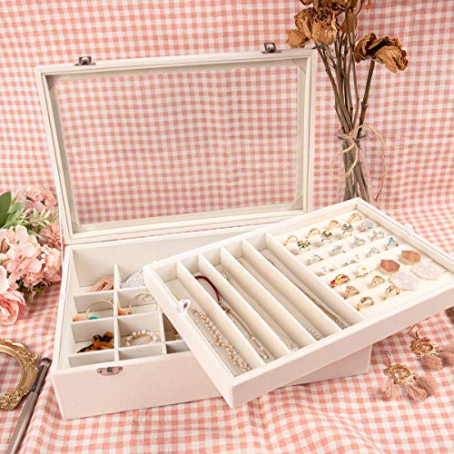 Mebbay Velvet Jewelry Organizer Box with Clear Lid