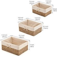 EZOWare Set of 3 Natural Woven Seagrass Nesting Wicker Shelf Storage