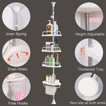 BAOYOUNI 4 Tier Bathroom Corner Shower Caddy Tension Pole