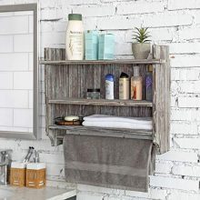 MyGift Wall Mounted Torched Wood Bathroom Organizer Rack