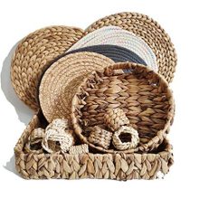 ZKZNsmart 3-Piece Decorative Tray Water Hyacinth Storage Basket