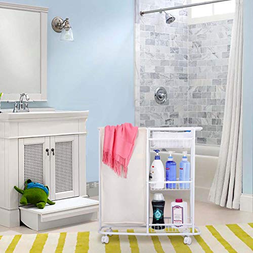 White Rolling Laundry Storage Cart with Heavy-Duty wheels
