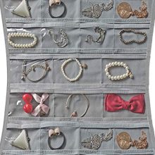 Hanging Jewelry Organizer Clear Pockets and 6 Hook Loops Storage for Holding