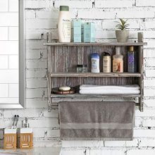 MyGift Wall Mounted Torched Wood Bathroom Organizer Rack