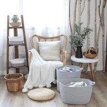 Sea Team Oval Cotton Rope Woven Storage Basket with Handles