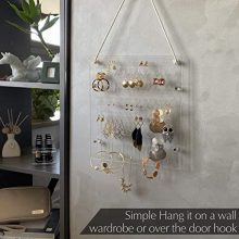 Wall Hanging Earring Organizer – Acrylic Jewelry Display Rack with 96 Holes and 6 Hooks for Necklaces, Bracelets, and Accessories