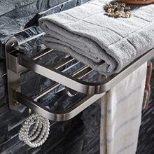 Shelf Double Towel Bar Holder with Hooks Wall Mounted