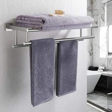Durable Bathroom Towel Rack with Double Towel Bar – Rustproof Stainless Steel Wall Mount Shelf