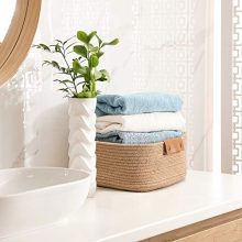 CHICVITA Rectangle Jute Rope Woven Basket with Handles for Books
