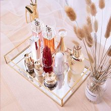 Sooyee Gold Tray Mirror, Rectangle Mirror Tray can Hold Perfume