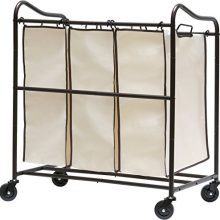 Heavy-Duty 3-Bag Laundry Sorter Rolling Cart
