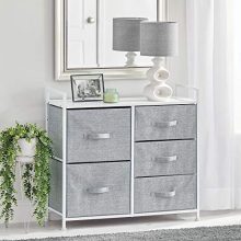 Wide Dresser Storage Tower Easy Pull Fabric Bins