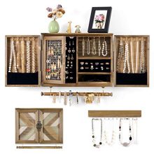 Wall Mounted Jewelry Holder with Wooden Barn Door