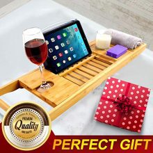 PURENJOY Bamboo Bathtub Tray Caddy with Wine, Book and Soap Holder