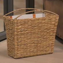 Handcrafted Wicker Storage Basket with Curved Handles – Natural Magazine Holder & Home Organizer