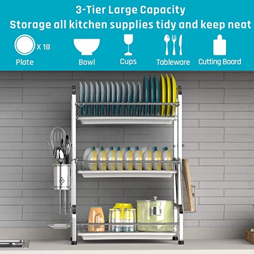 Large Capacity 201 Stainless Steel Dish Rack with Utensil Holder