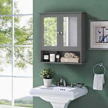 Tangkula Bathroom Cabinet Wall Mounted with Double Mirror Doors
