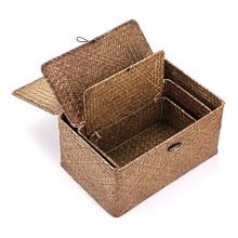 Hipiwe Set of 3 Natural Seagrass Storage Baskets with Lid